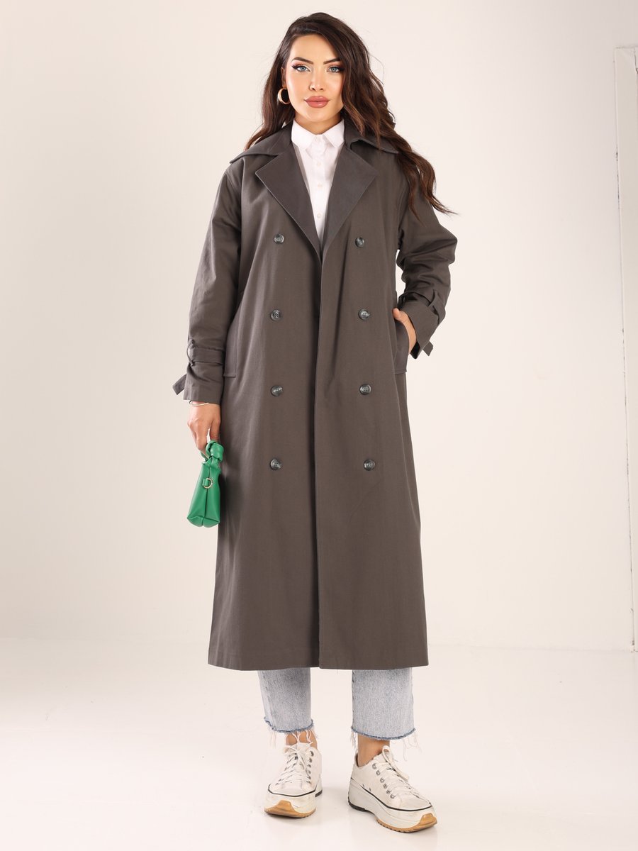Sahra Afra Antrasit Tasarım Kadın Oversize Trençkot