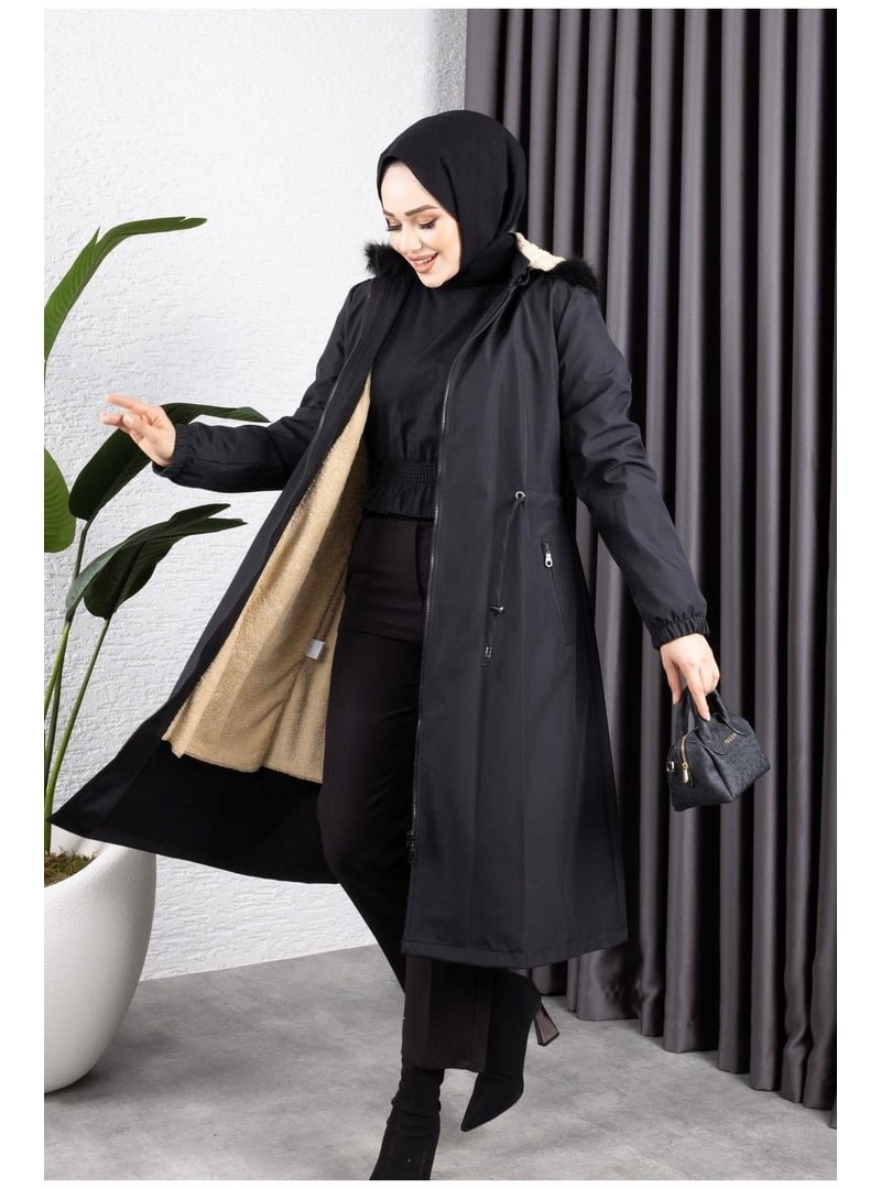 Harmatime butik Kapüşonlu Belden Sıkmalı Bondit Kaban