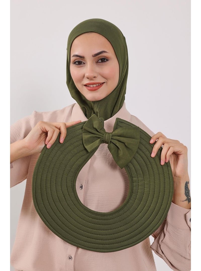 Aisha`s Design Haki Türban Üzeri Penye Pratik Tak Çık Fiyonklu Şapka,sp 4,sp