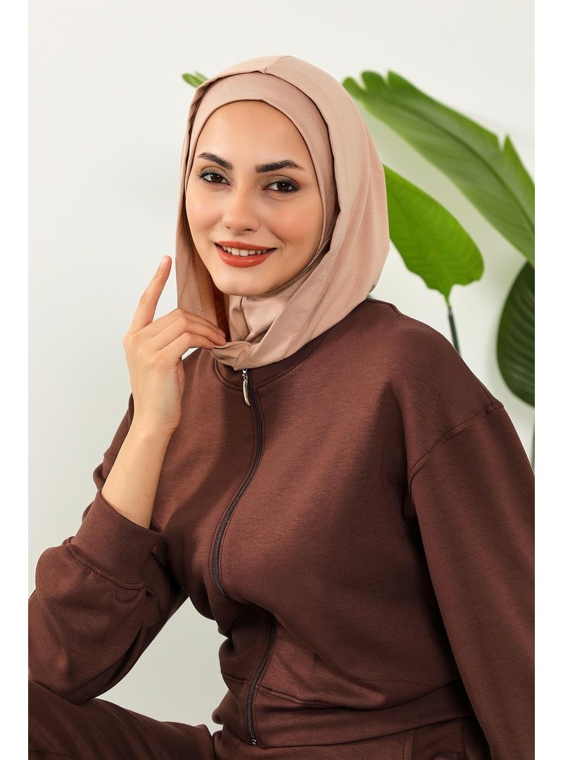 Aisha`s Design 89p Açık Vizon Kapşon Ve Kapatıcı Özellikli Penye Hazır Bone,b
