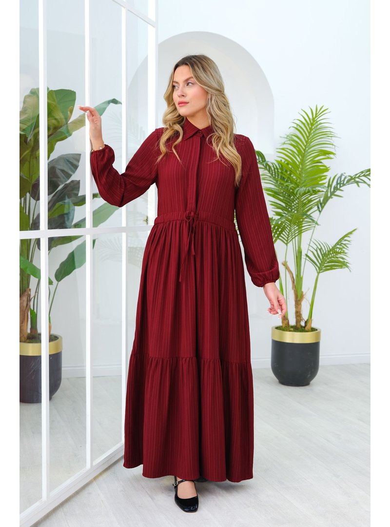 Locco Moda Bordo Bel Buzgulu Elbıse
