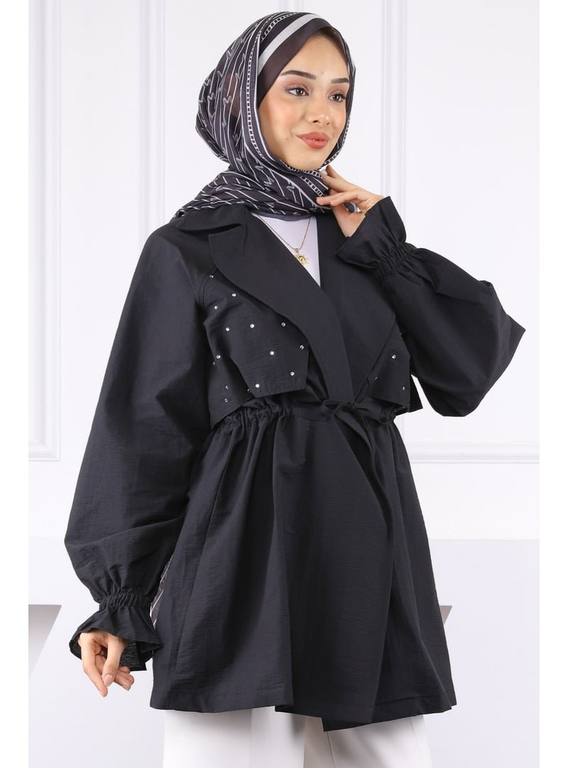 İmaj Butik Siyah Kruvaze Yaka Önü Taşlı Ceket