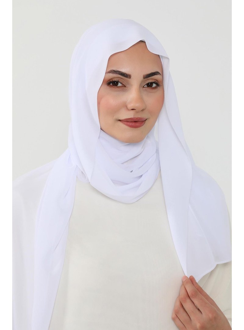 Aisha`s Design Beyaz Penye İç Boneli Pratik Şifon Şal,ps