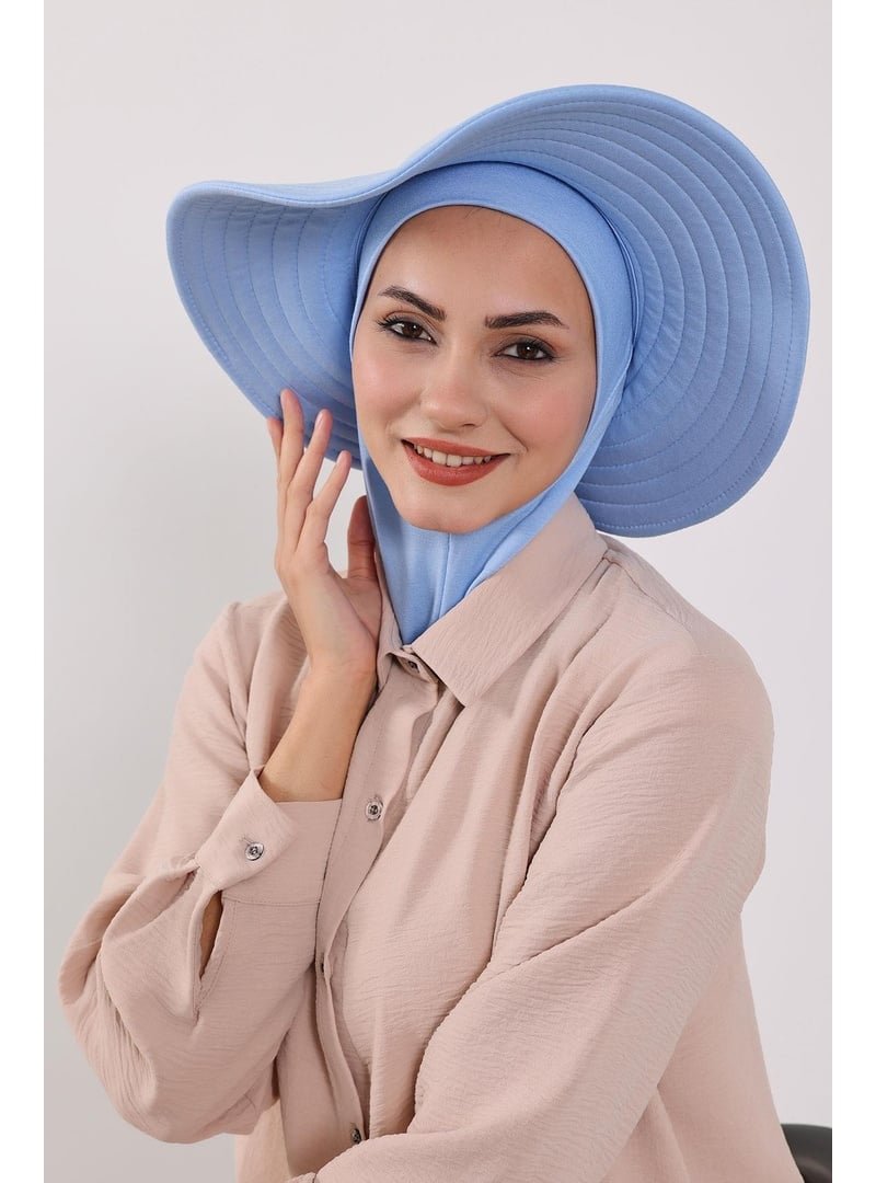 Aisha`s Design Mavi Türban Üzeri Penye Pratik Tak Çık Fiyonklu Şapka,sp 4,sp