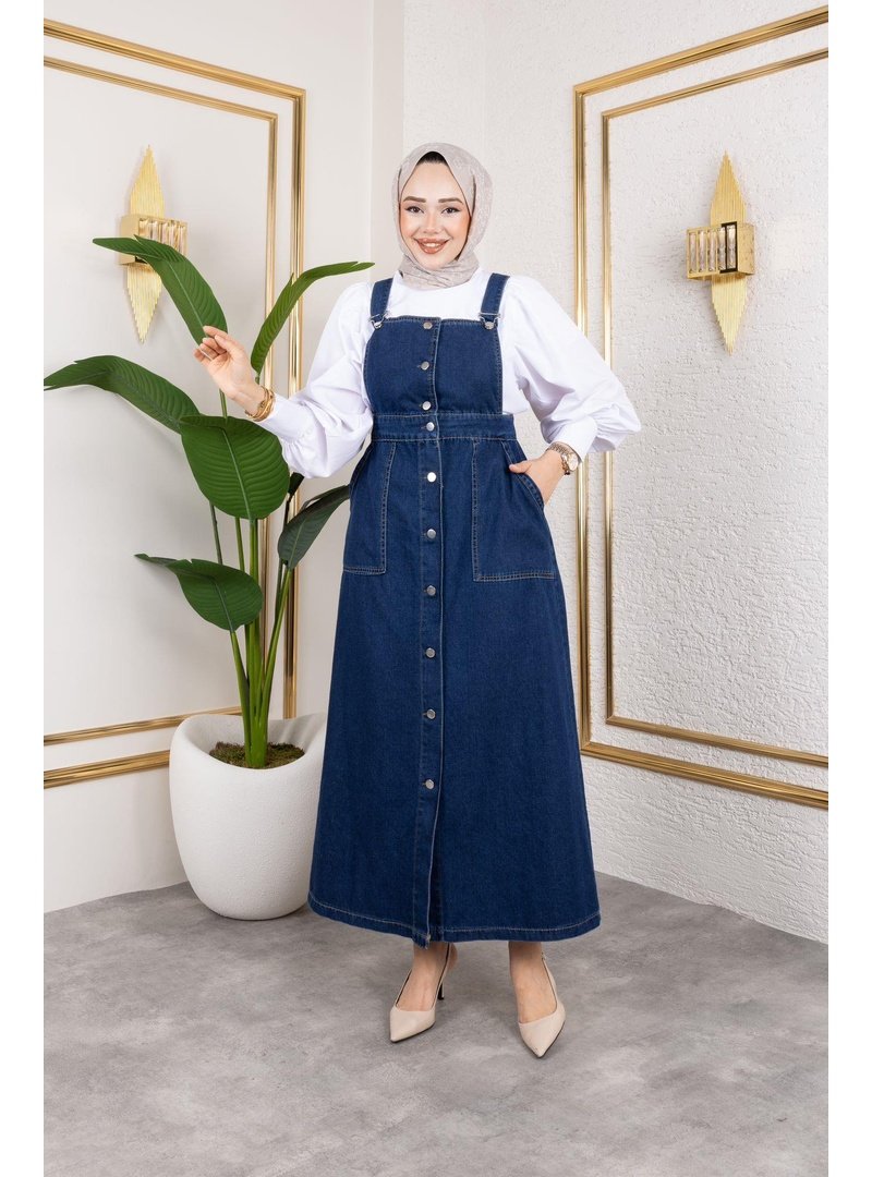Harmatime butik Askılı Lacivert Kot Salopet
