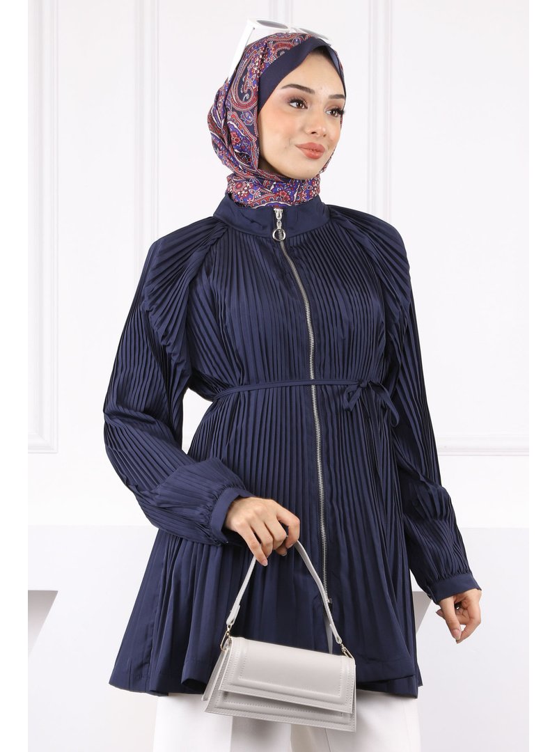 İmaj Butik Lacivert Piliseli Fermuarlı Ceket