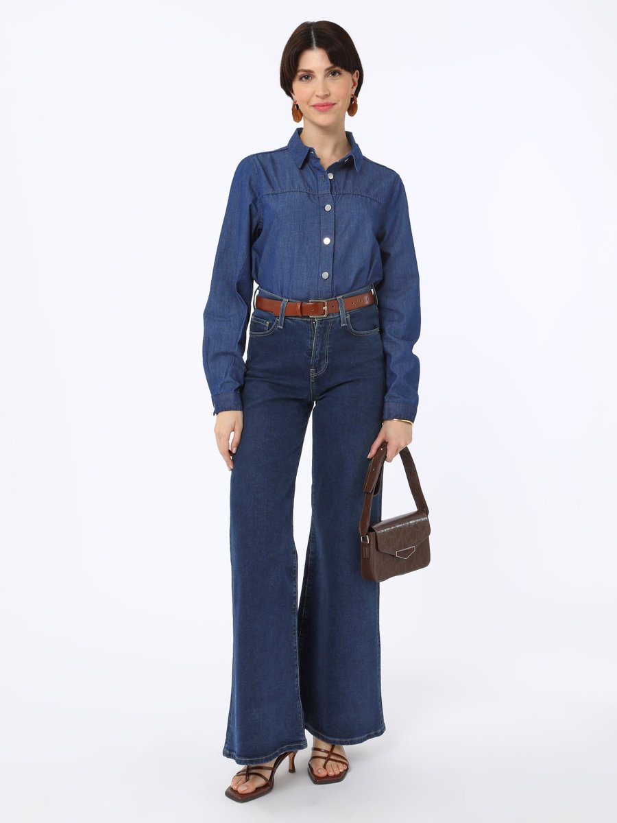Refka Koyu Mavi Düğme Detaylı Denim Tunik