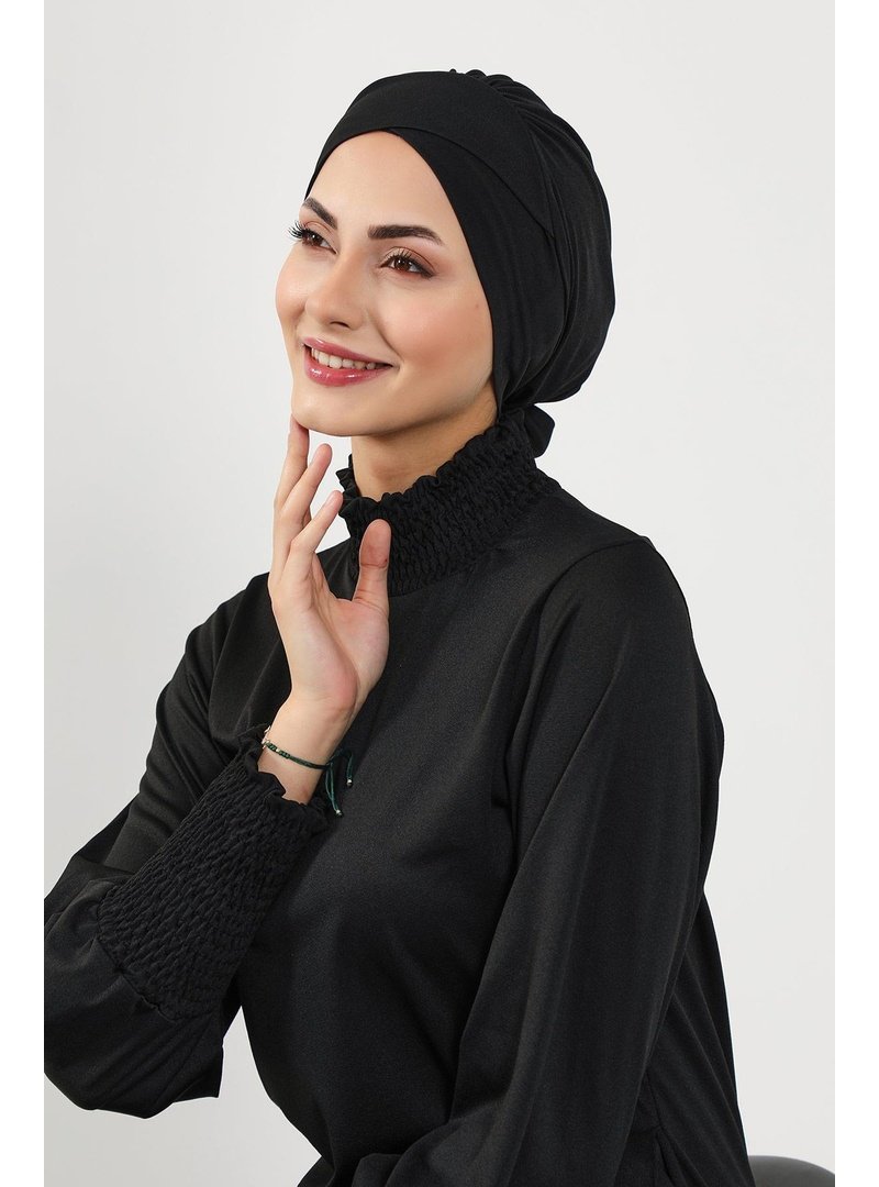 Aisha`s Design 31sn Siyah Kuşaklı (deniz,havuz) Yüzücü Bonesi,b