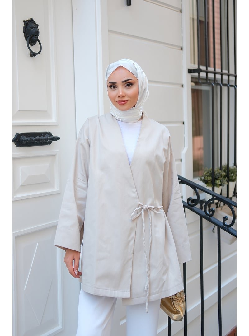 Locco Moda Krem Yandan Bağlamalı Ceket