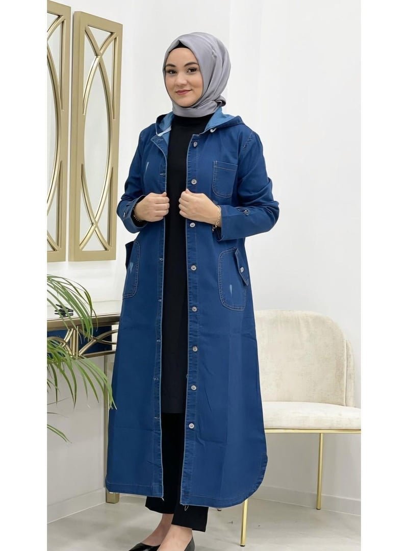 Harmatime butik Kapüşonlu Düğmeli Denim Kot Kap