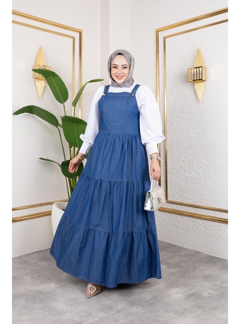 Harmatime butik Askılı Fırfırlı Kot Salopet