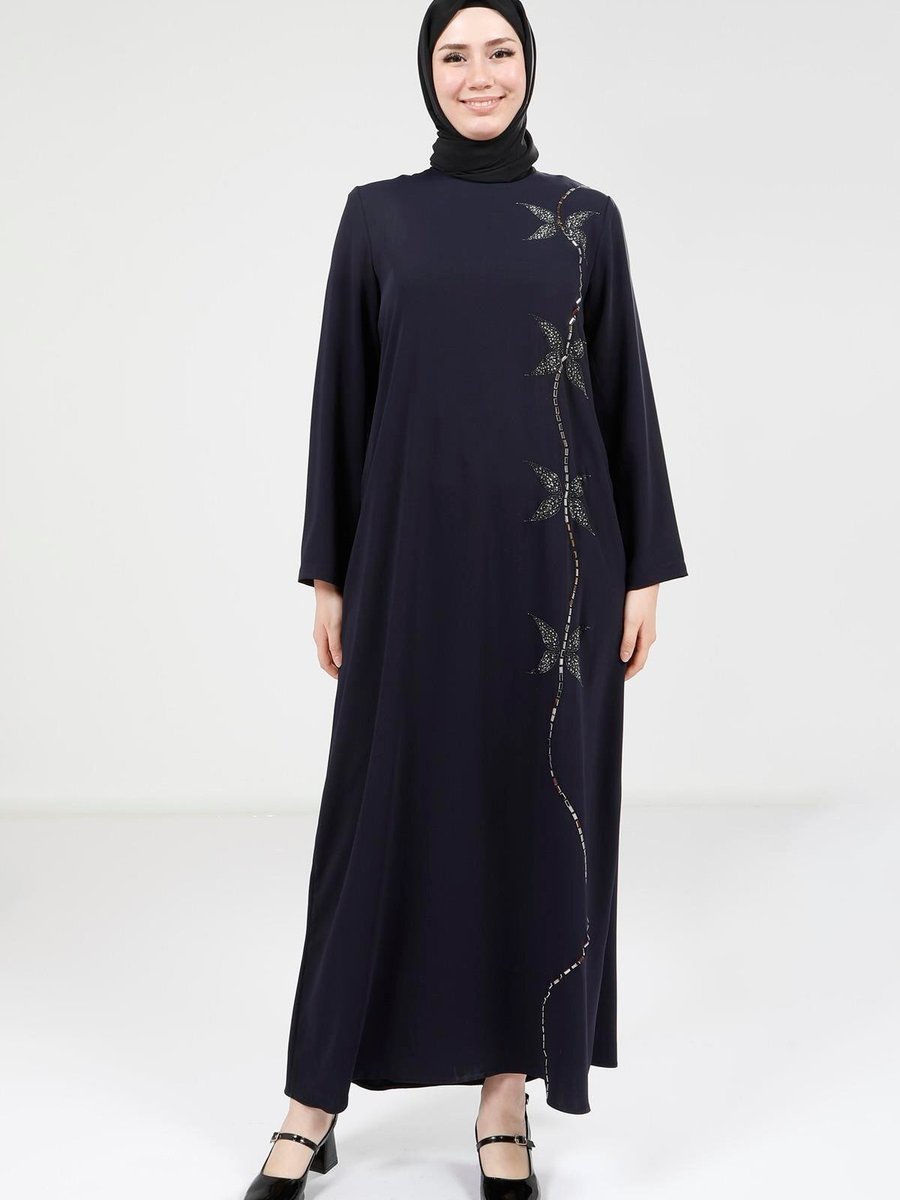 Beyza Kelebek Taşlı Lacivert Elbise 9316