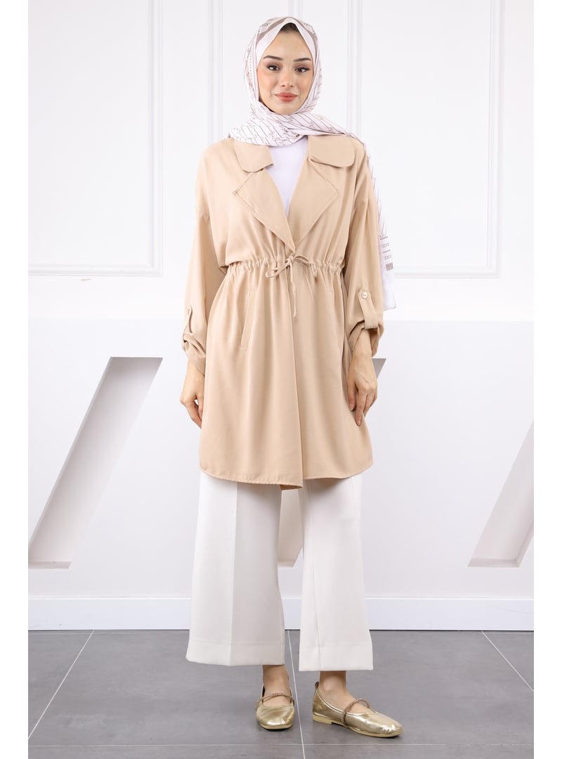 İmaj Butik Bej Kruvaze Yaka Büzgülü Ceket