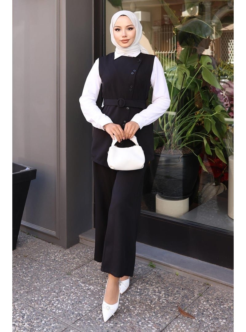 MISSVALLE Siyah Kemerli Yelek Pantolon Takım