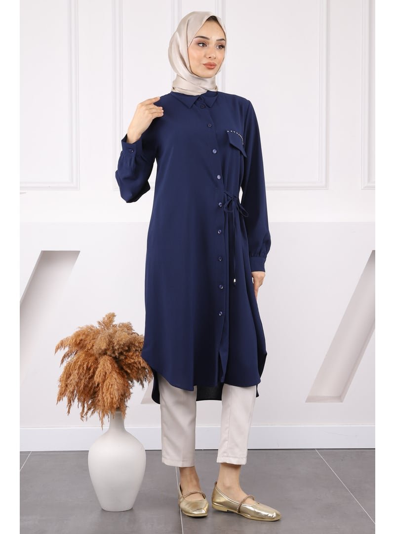 İmaj Butik Lacivert Yan Bağlamalı Linda Tunik
