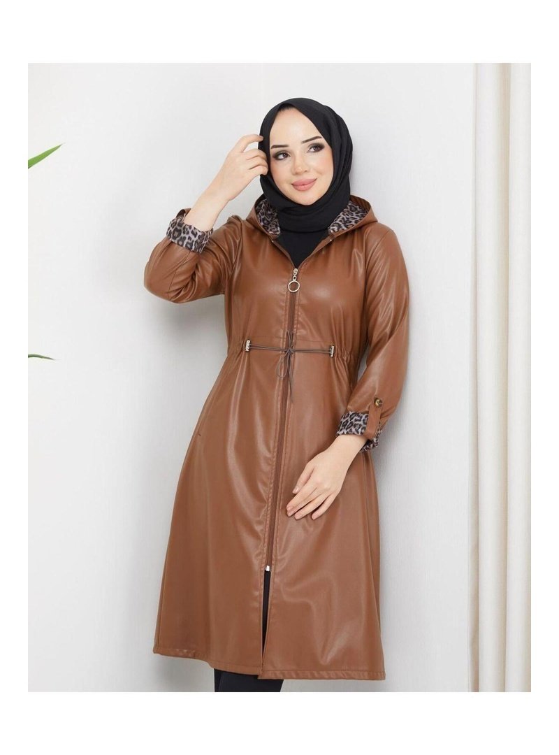 Harmatime butik Deri Kapüşonlu Trençkot