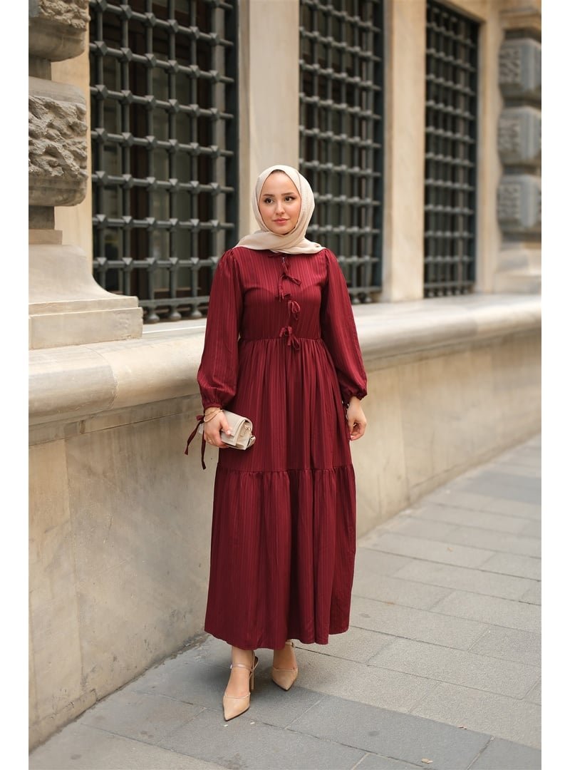 Locco Moda Bordo Bel Büzgülü Elbise