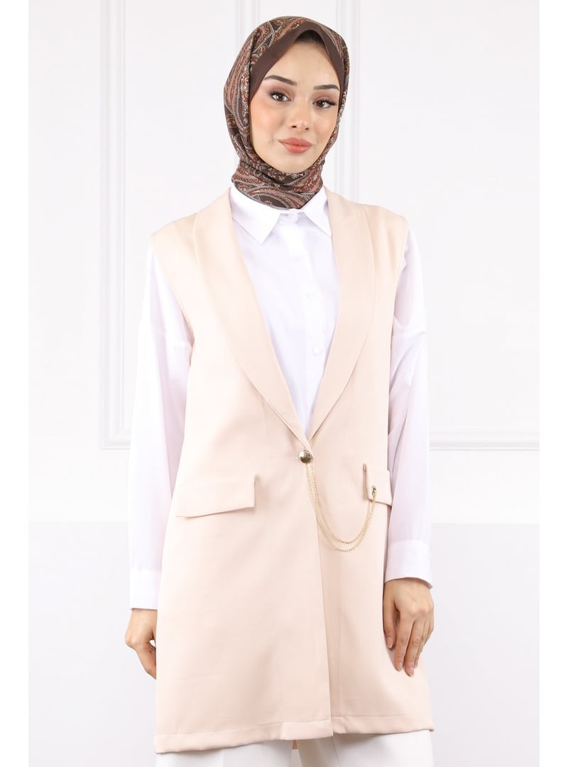 İmaj Butik Bej Duble Zincirli Yelek
