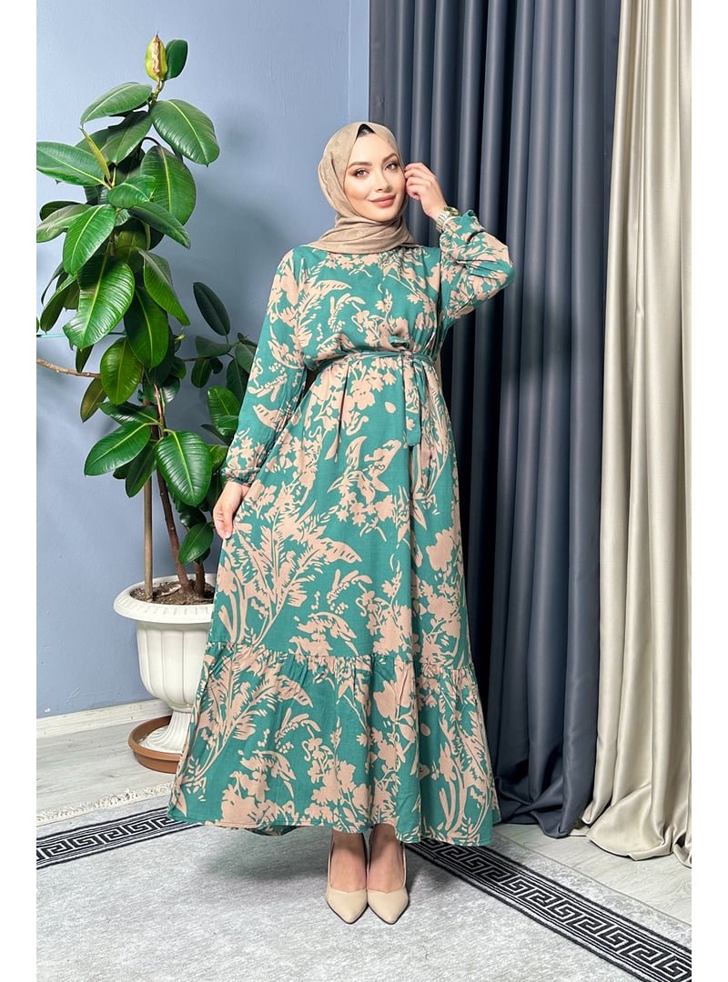 Liz Butik Yeşil Hera Desenli Elbise
