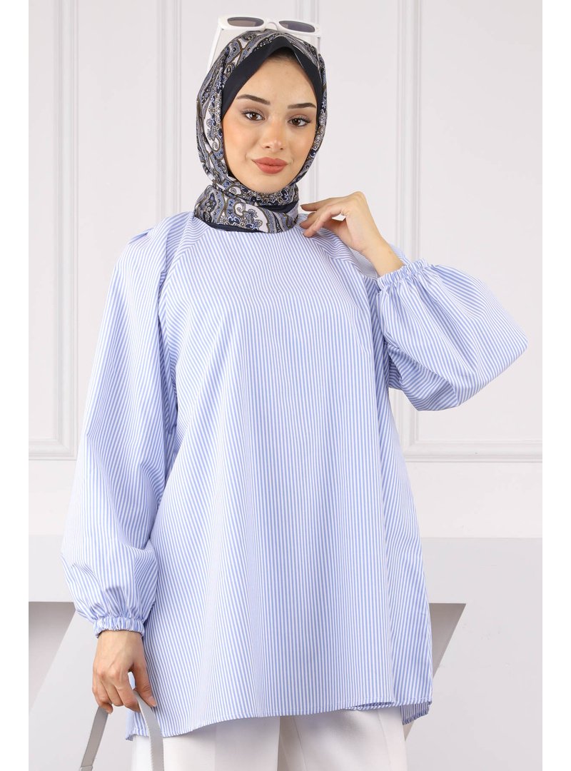 İmaj Butik Lacivert Balon Kol Çizgili Tunik
