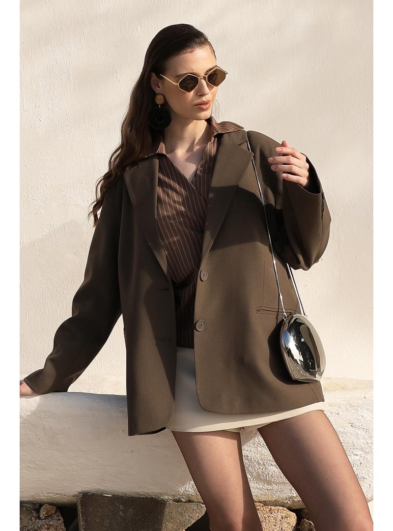 Olcay Mono Yaka Oversize Blazer Ceket Kahve