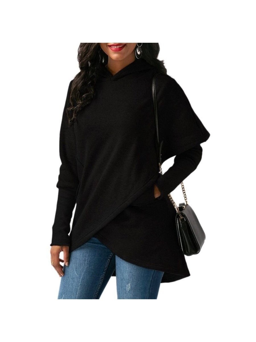 Ladyrosi Siyah Kapüşonlu Asimetrik Tunik