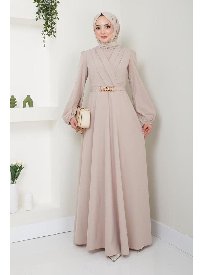 AYŞE MELEK TASARIM Vizon Giyim Moda Zincir Kemerli Tesettür Abiye Elbise