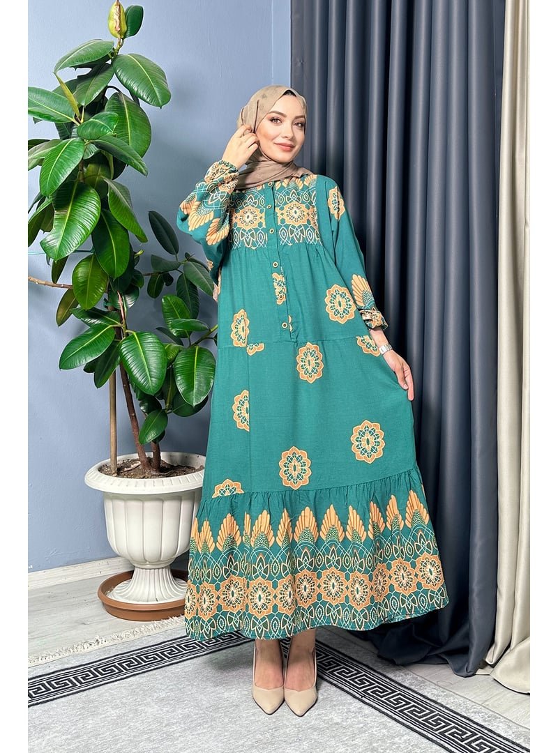 Liz Butik Yeşil Yüsra Desenli Elbise