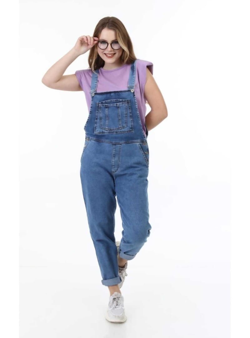Harmatime butik Askılı Denim Kot Tulum