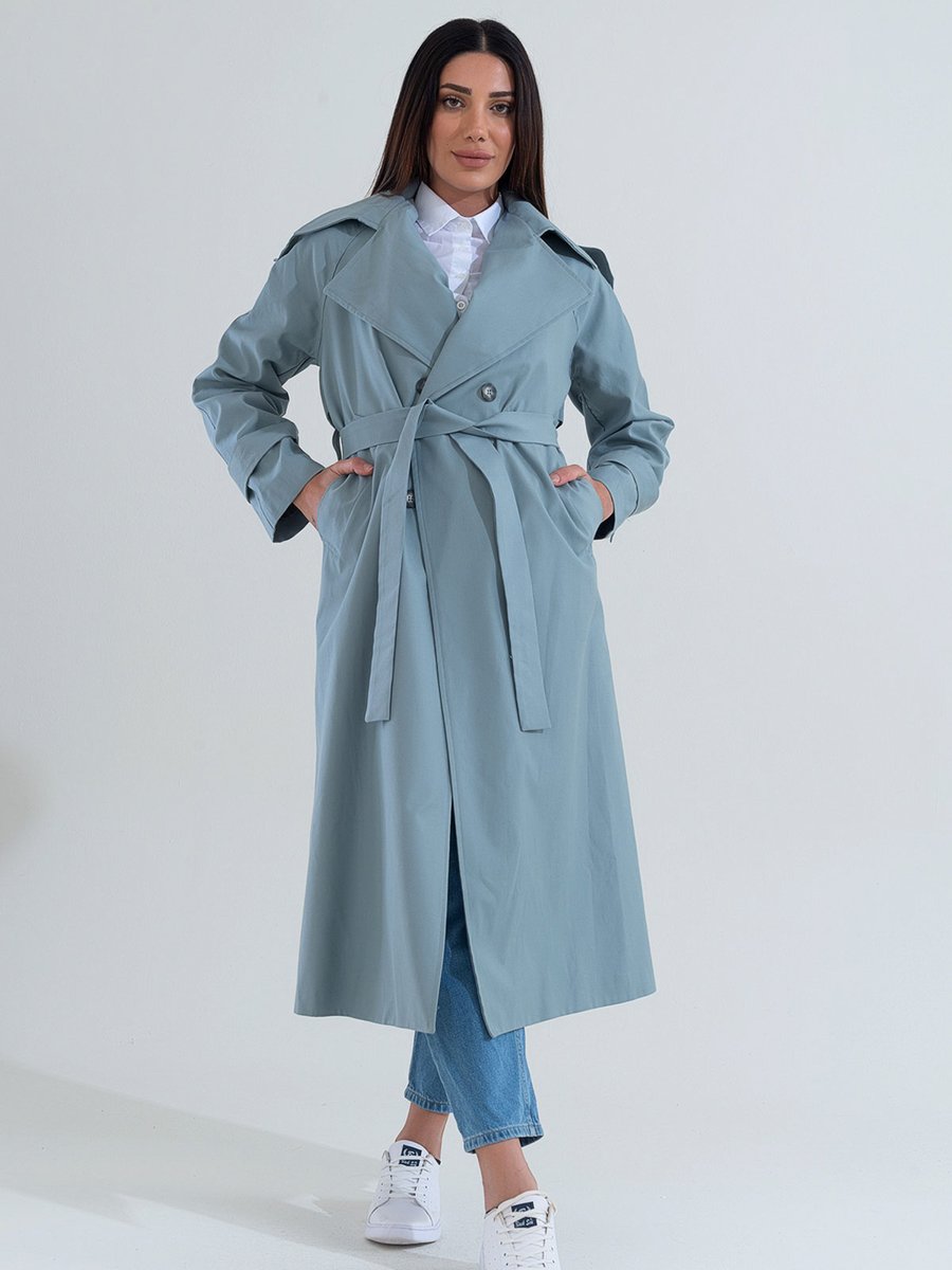 Sahra Afra Bebe Mavisi Creed Kadın Oversize Trençkot