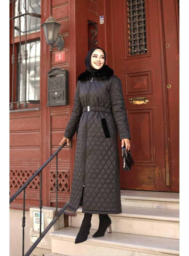 Harmatime butik Fermuarlı Yan Cepli Kemerli Kopitone Şişme Mont