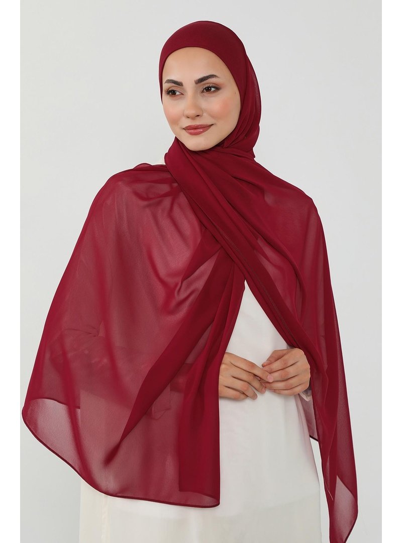 Aisha`s Design Bordo Penye İç Boneli Pratik Şifon Şal,ps