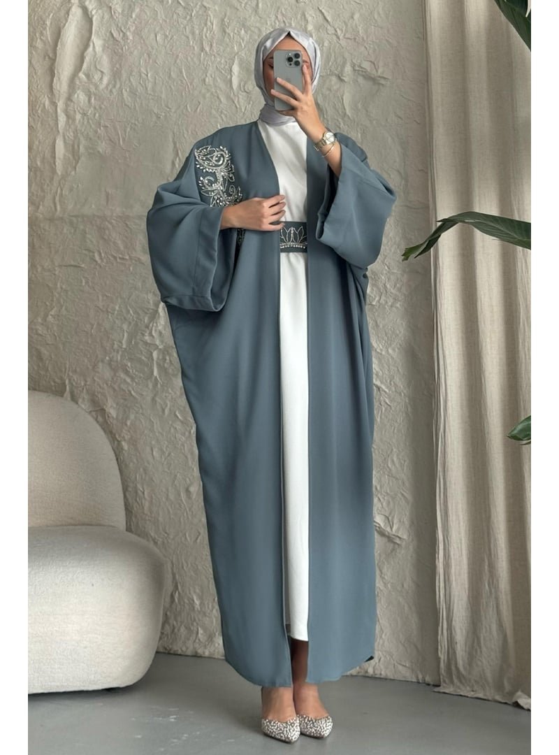 InStyle Yakası Taşlı Yarasa Kol Elbiseli Abaya Mint