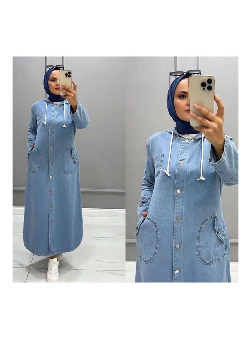 Harmatime butik Kapüşonlu Düğmeli Denim Kot Kap