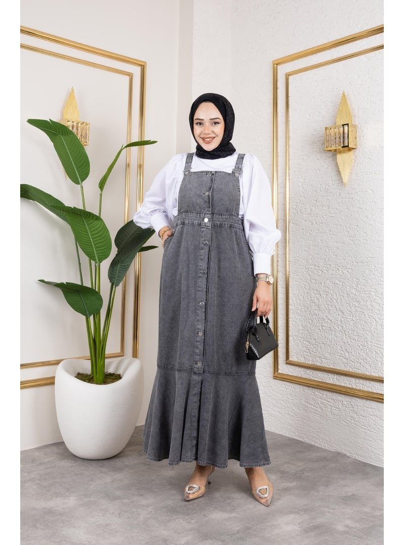 Harmatime butik Askılı Eteği Fırfırlı Kot Salopet