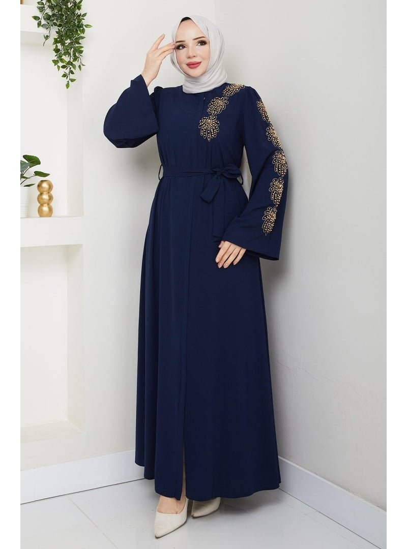InStyle Sarı İncili Koyu Lacivert Ferace