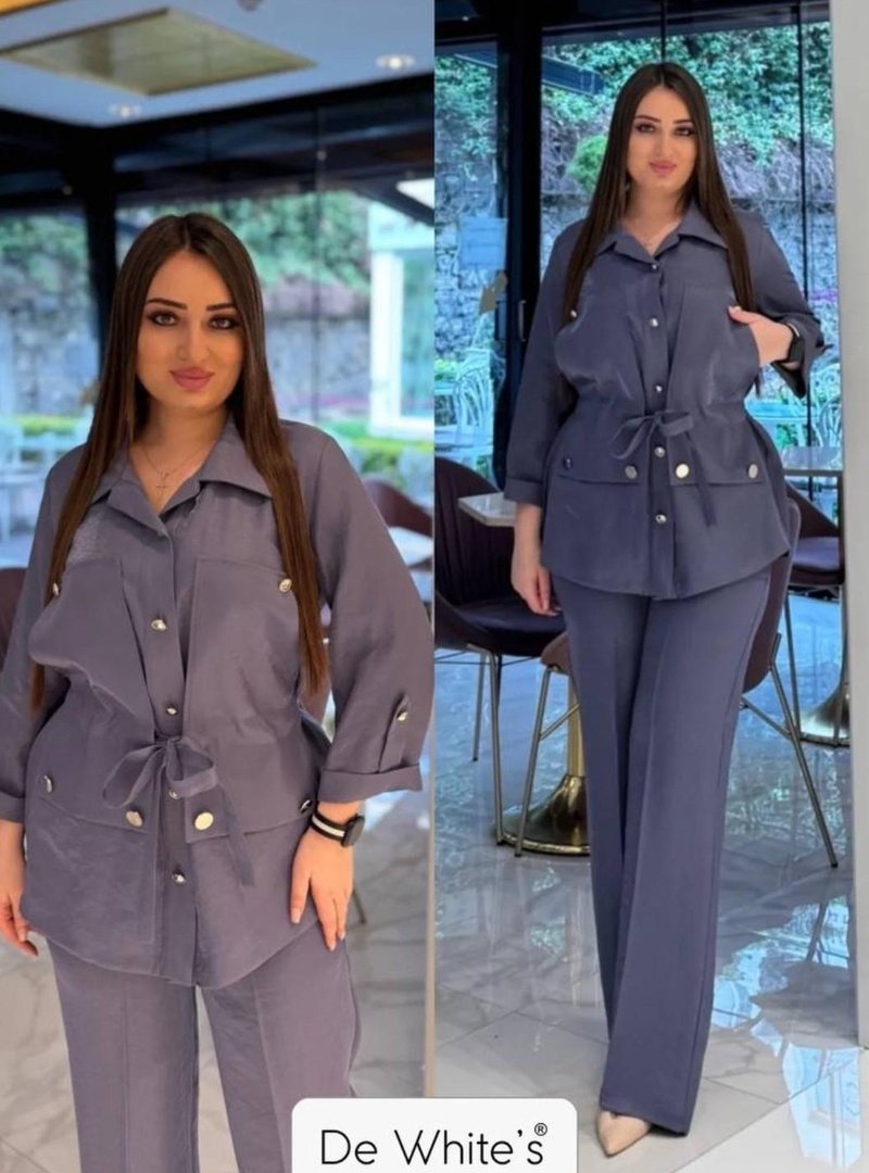 De White`s Büyük Beden Beli Lastik Detaylı Pantolon Mavi