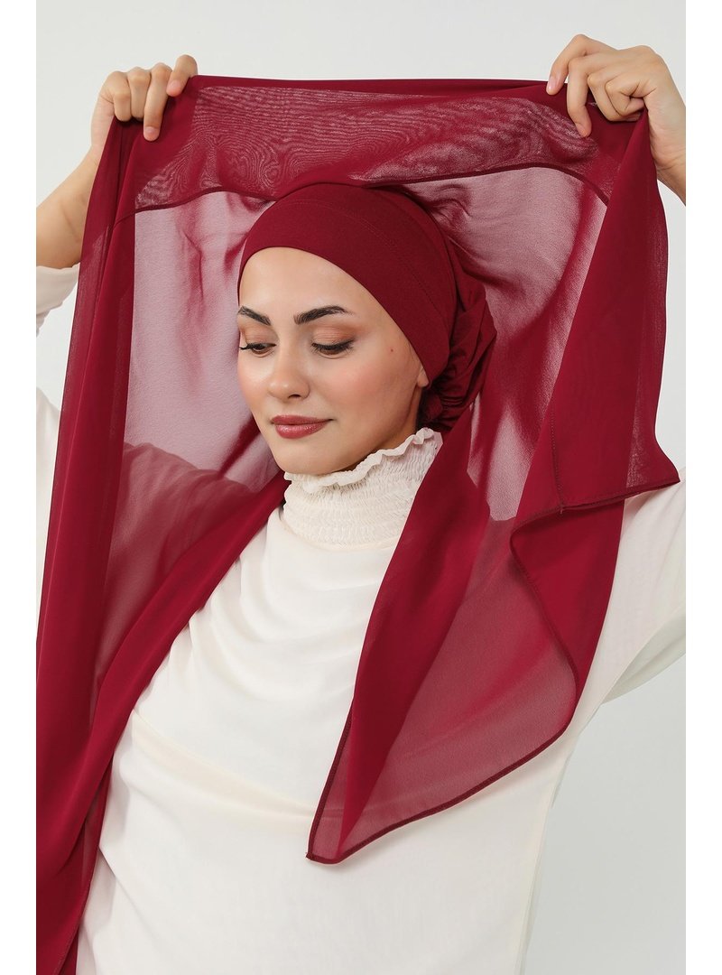 Aisha`s Design Bordo Penye İç Boneli Pratik Şifon Şal,ps