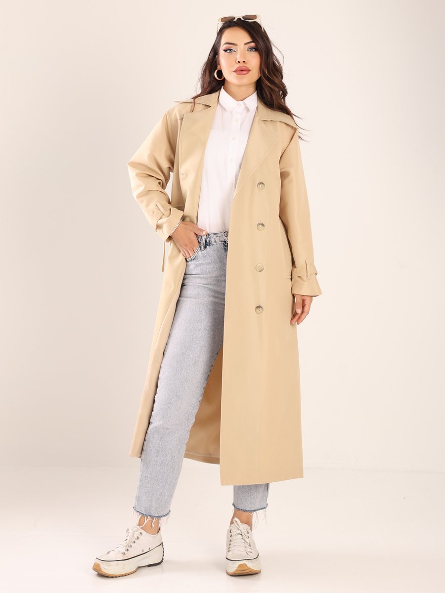 Sahra Afra Bej Tasarım Kadın Oversize Trençkot