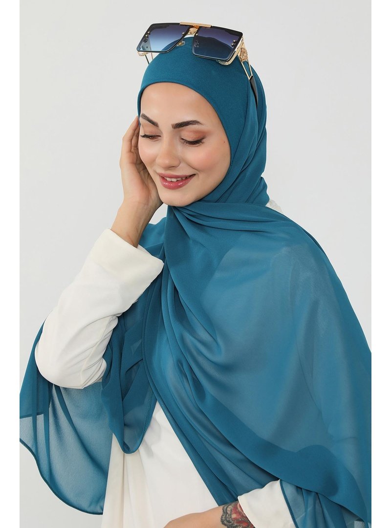 Aisha`s Design Petrol Penye İç Boneli Pratik Şifon Şal,ps