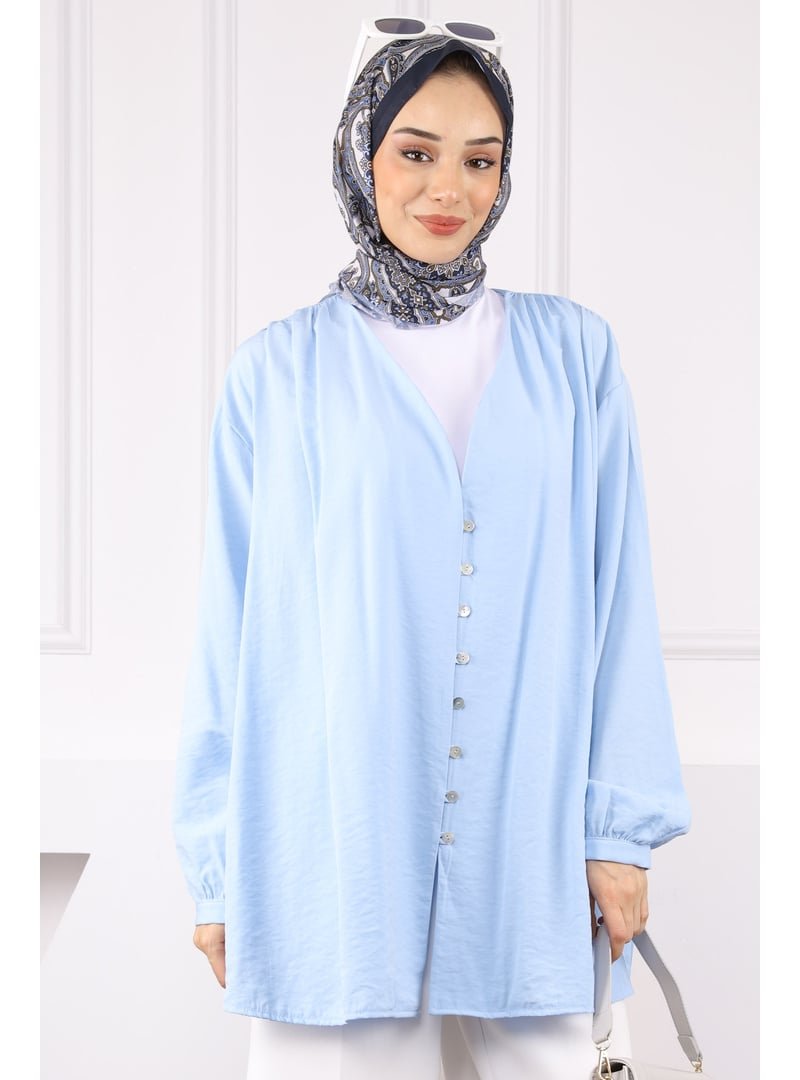İmaj Butik Bebe Mavi Omuz Pileli Düğmeli Hırka