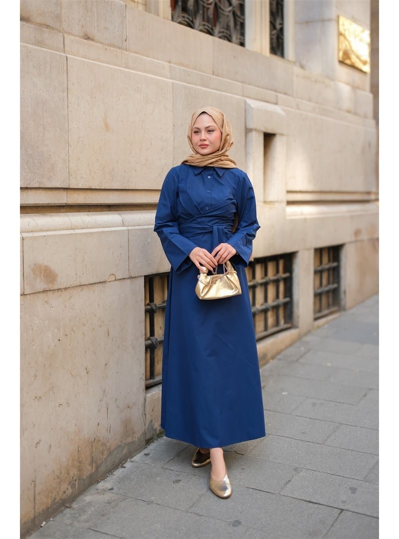 Locco Moda Lacivert Önden Bağlamalı Elbise