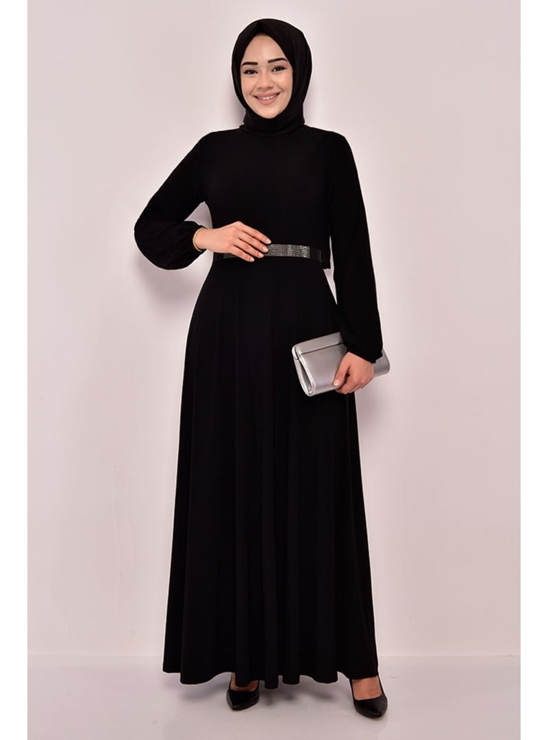 AYŞE MELEK TASARIM Giyim Moda Kemeri Taşlı Abiye Elbise Siyah