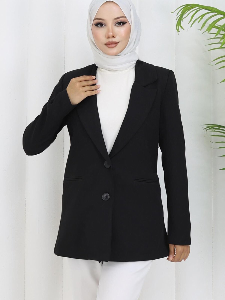 Modamihram Siyah Tek Düğmeli Blazer Ceket
