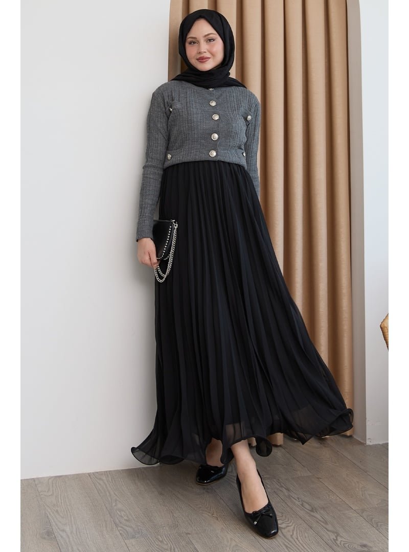 InStyle Dökümlü Kıvrımlı Siyah Şifon Etek