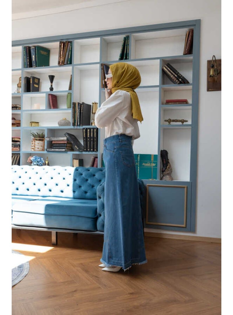 Neways Koyu Mavi Denim Parçalı Etek