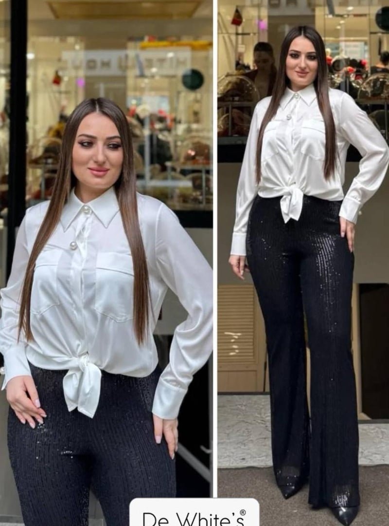 De White`s Siyah Büyük Beden Pul Payet Abiye Pantolon
