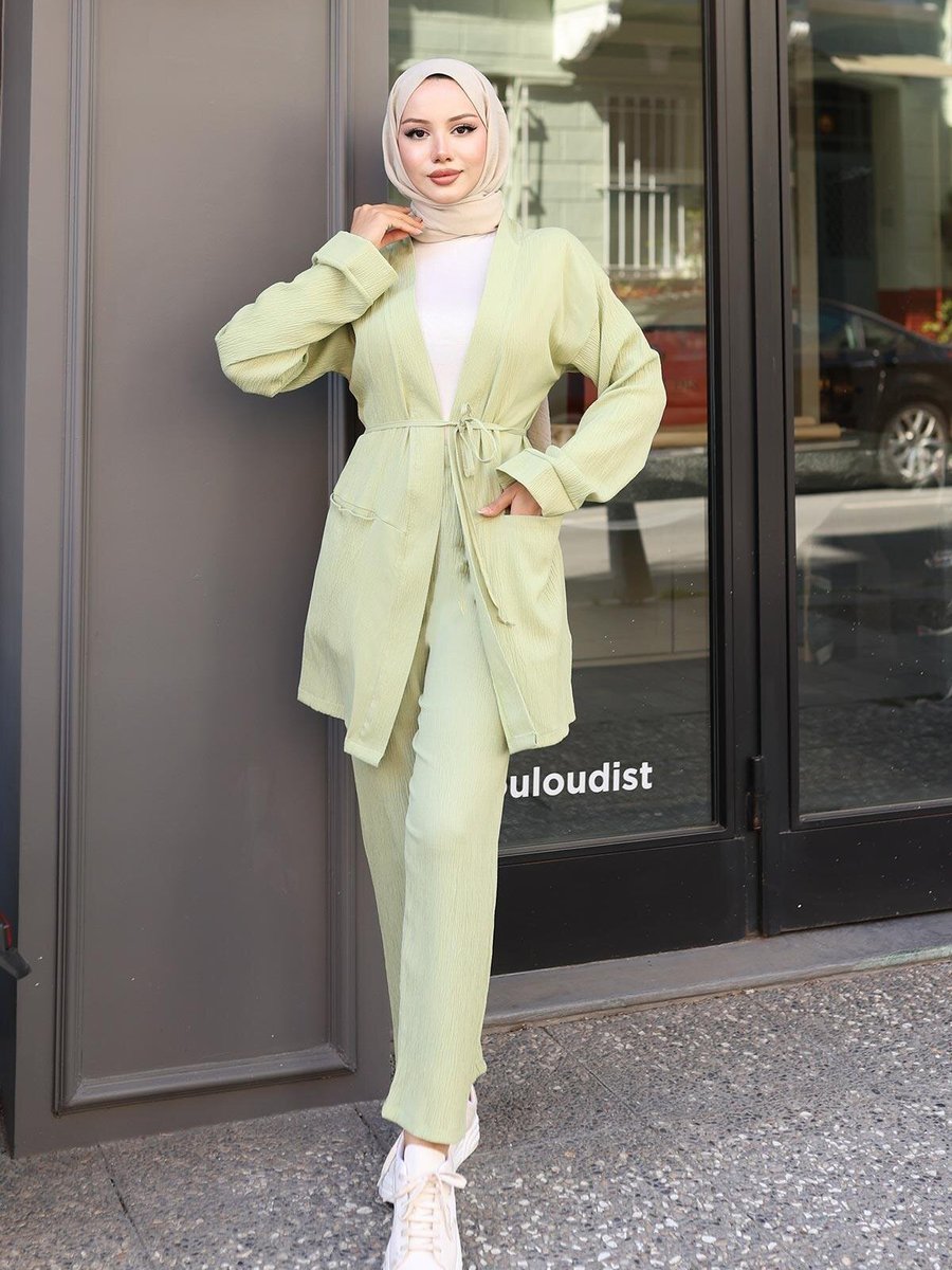 Misskayle Mint Yeşil Cep Detaylı Kimono Takım
