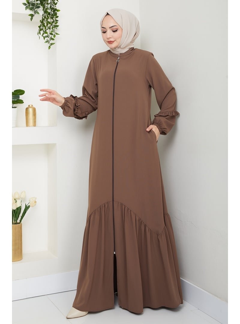 InStyle Kıvrımlı Medine İpeği Kahverengi Ferace