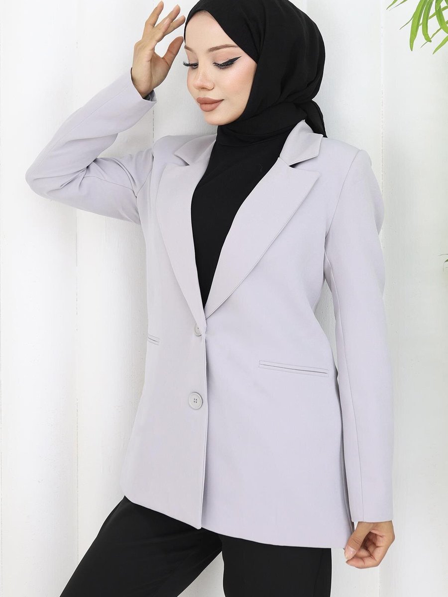 Modamihram Gri Tek Düğme Blazer Ceket